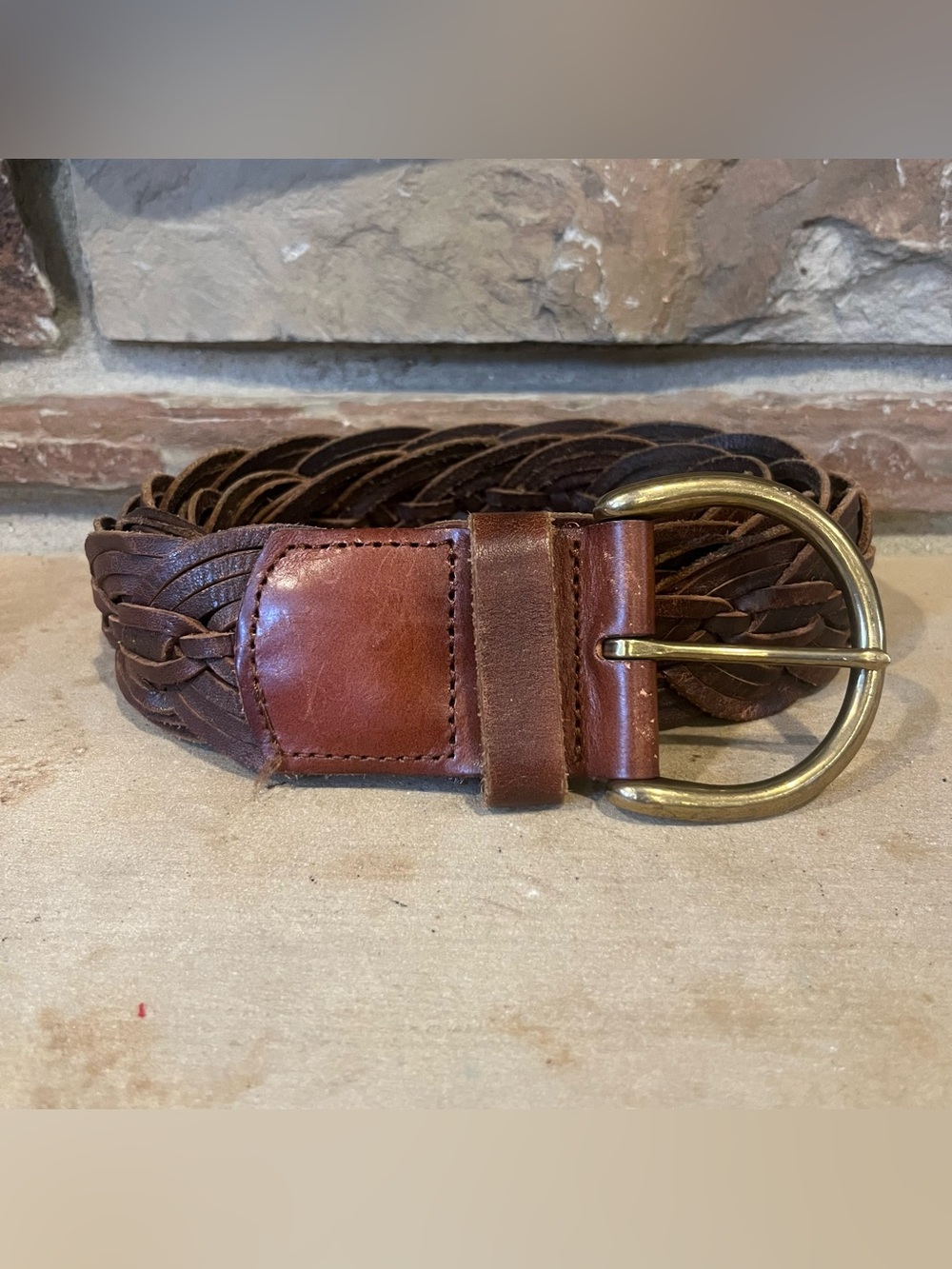 Tarnish Classic Brown Wide Woven Leather Hip Belt with Brass Buckle